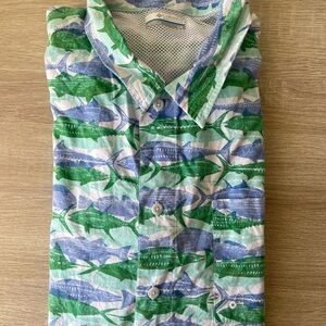 Men's Green and Blue Patterned Fishing Shirt